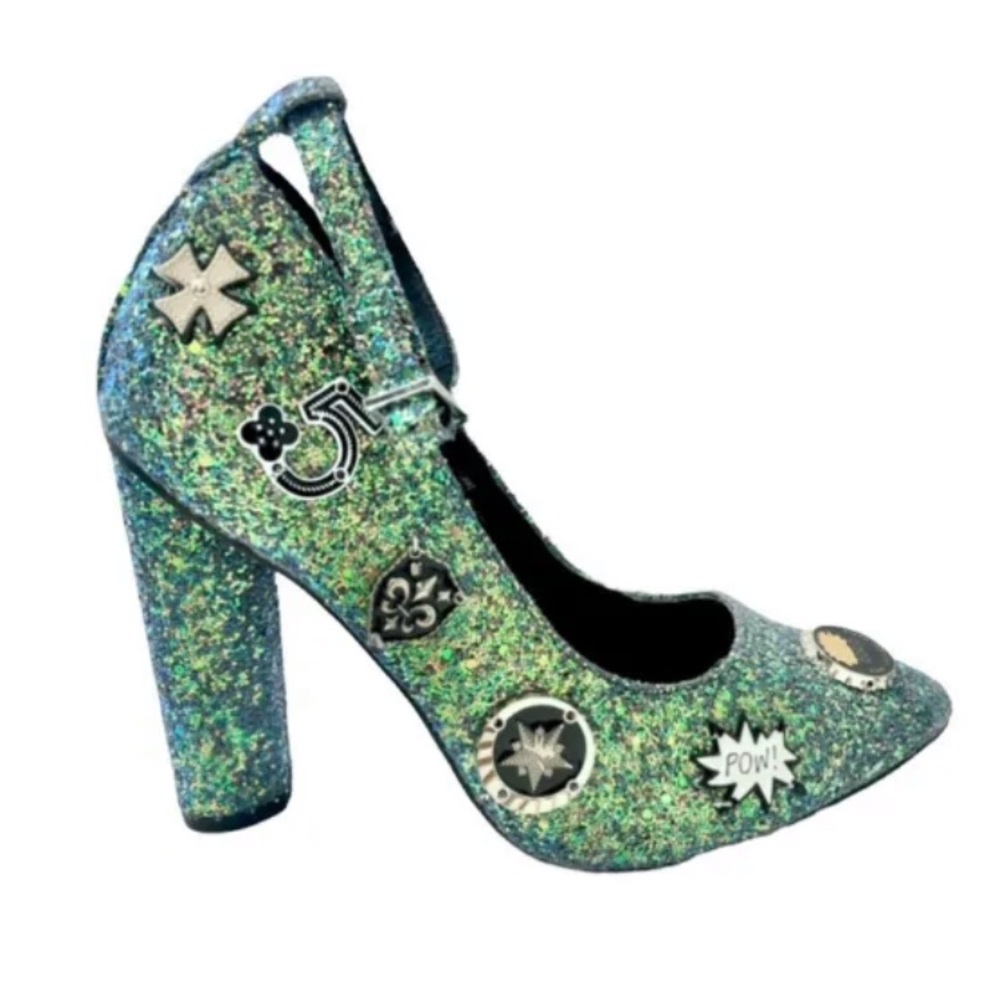 NWOT Cape Robbins ELLA Embellished Glitter Mermaid High Block Heels, Size 7.5 M